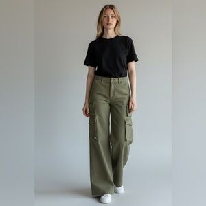 Esprit Olive Green Wide-Leg Cargo Pants